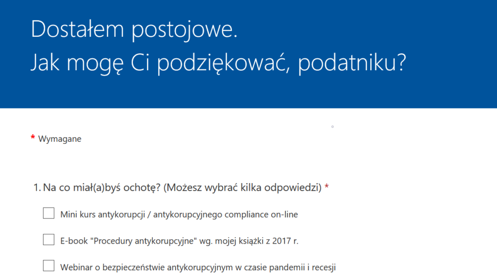 Ankieta – czym mogę Ci podziękować za moje postojowe?
