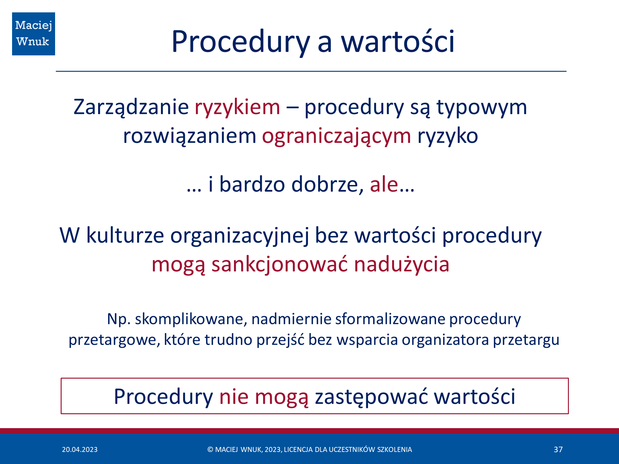 Procedury a wartości
